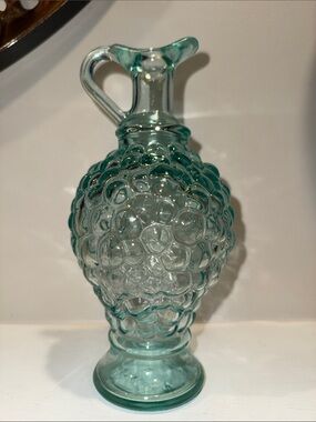 Vtg VETRERIA ETRUSCA Blue Green Glass Cruet  8”Tall Made In Italy Excellent!